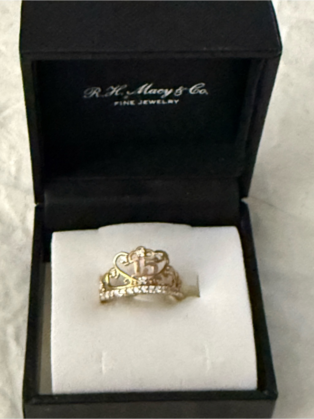 Gold-Tone Crown Ring With Clear Accent Stones